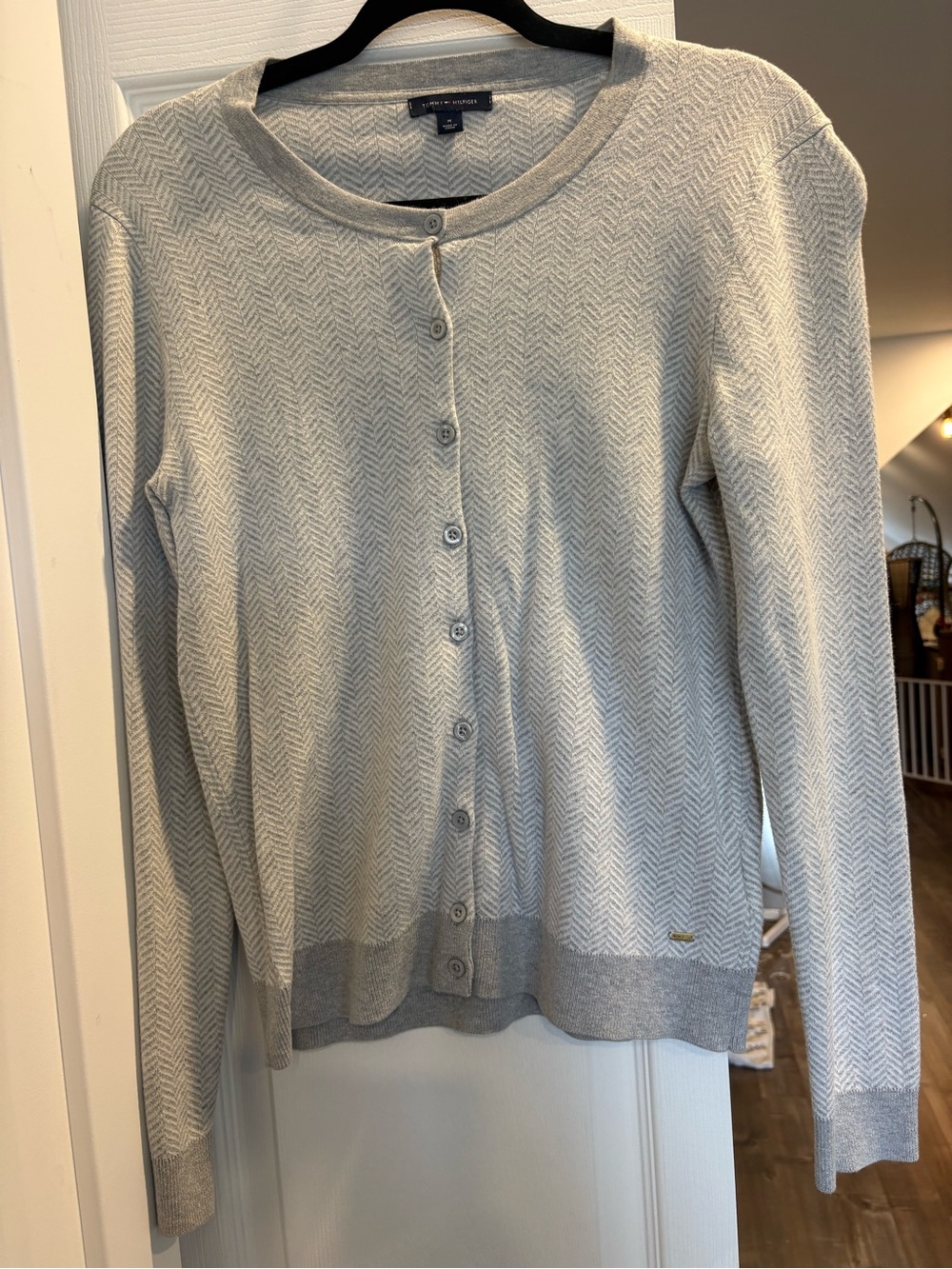 Tommy Hilfiger Light Gray Herringbone Button-Front Cardigan